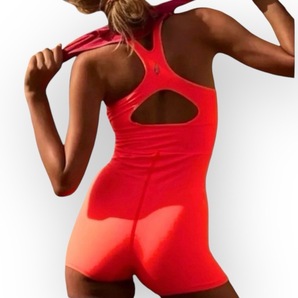 Free People Every Single Time Runsie Neon Coral Sz M/L - Picture 1 of 15